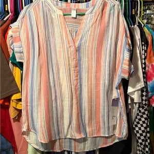 Just Be Women's Striped Blouse - Pink, Blue, Cream
